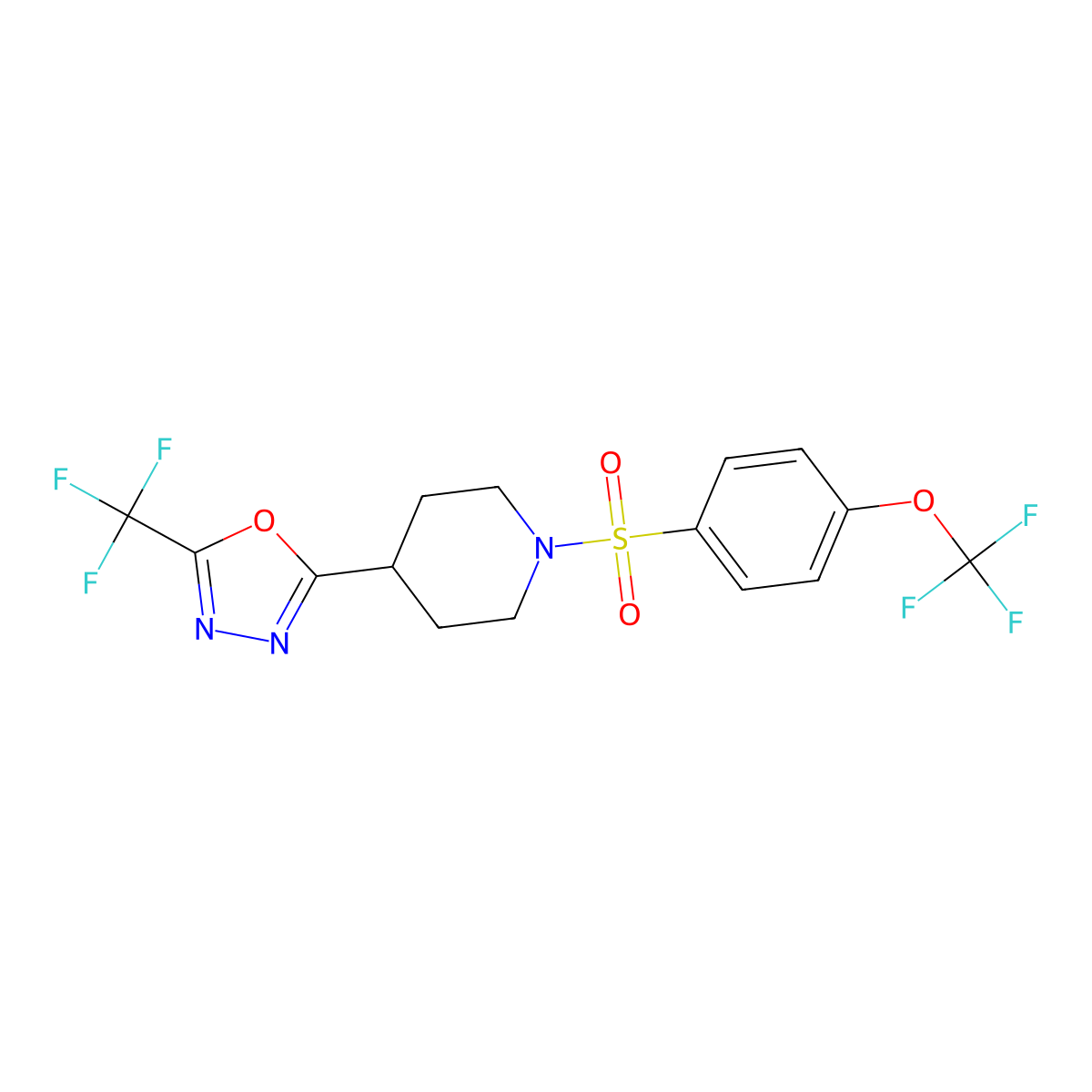 2-(1-((4-(Trifluoromethoxy)phenyl)sulfonyl)piperidin-4-yl)-5-(trifluoromethyl)-1,3,4-oxadiazole molecular structure, CAS 1396808-37-9
