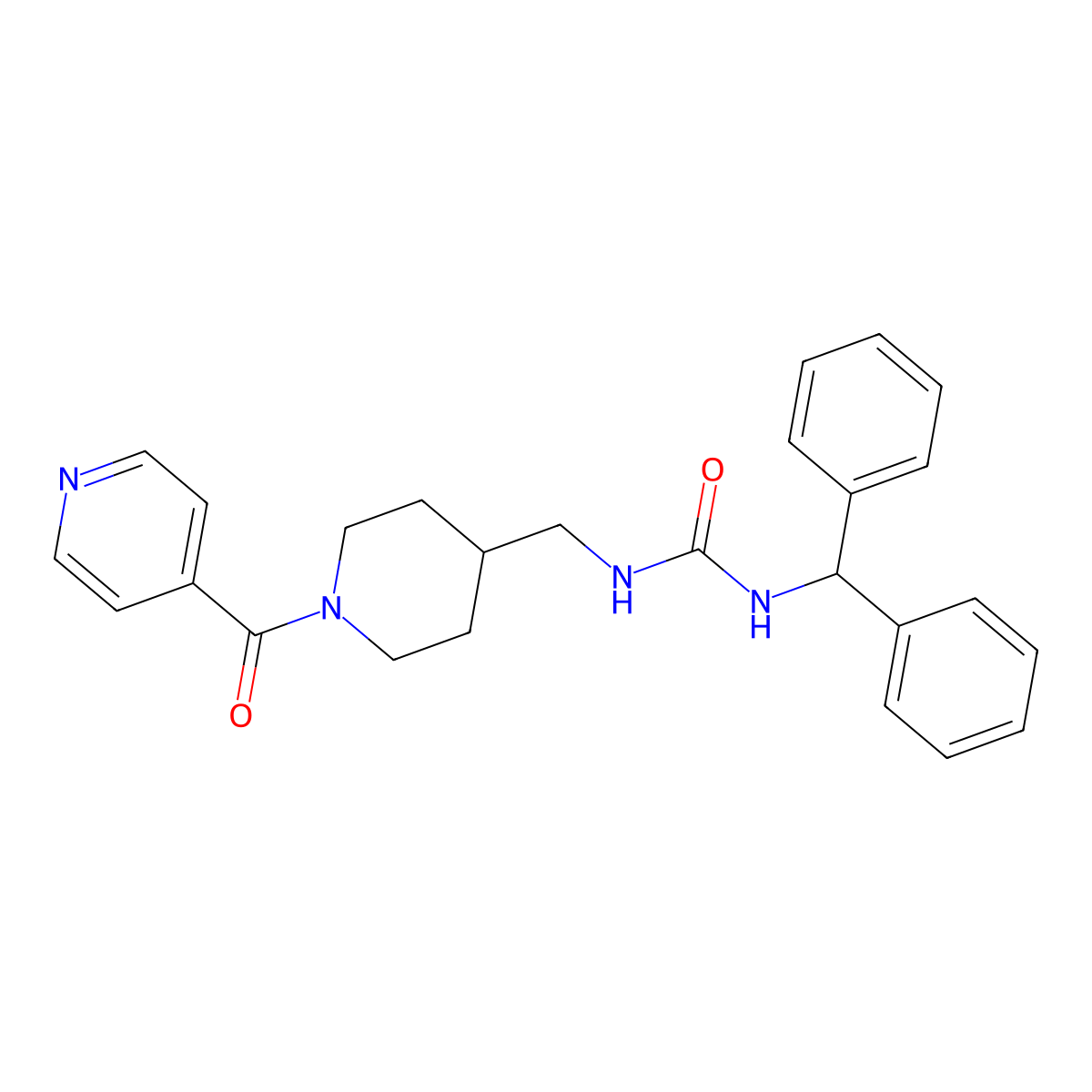 1-Benzhydryl-3-((1-isonicotinoylpiperidin-4-yl)methyl)urea molecular structure, CAS 1396808-38-0