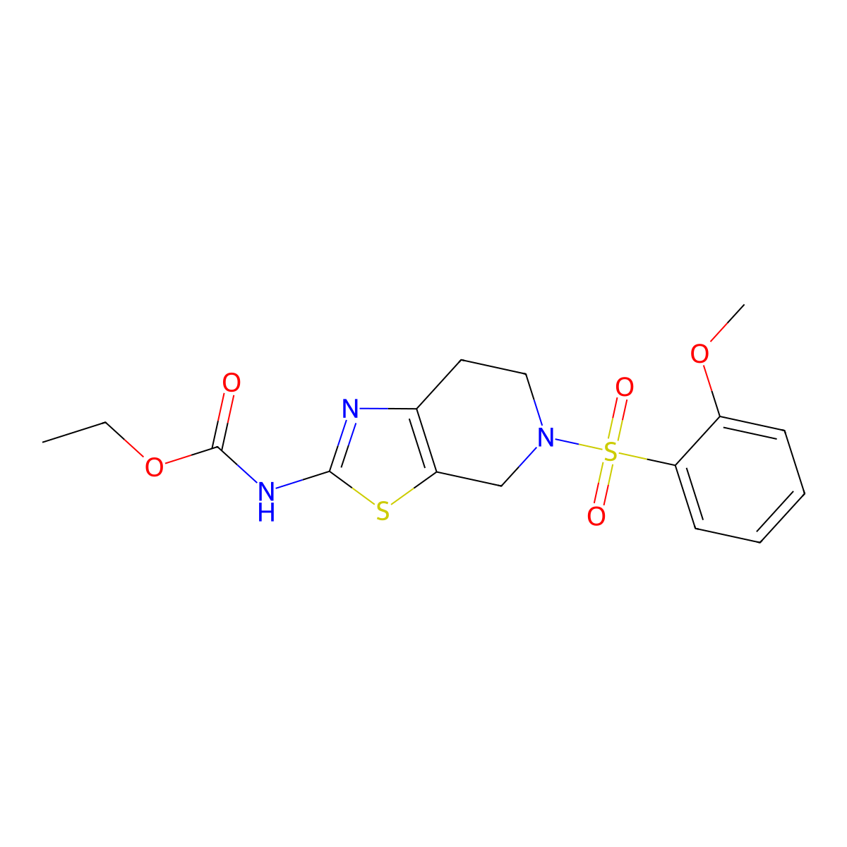 Ethyl (5-((2-methoxyphenyl)sulfonyl)-4,5,6,7-tetrahydrothiazolo[5,4-c]pyridin-2-yl)carbamate molecular structure, CAS 1396808-39-1