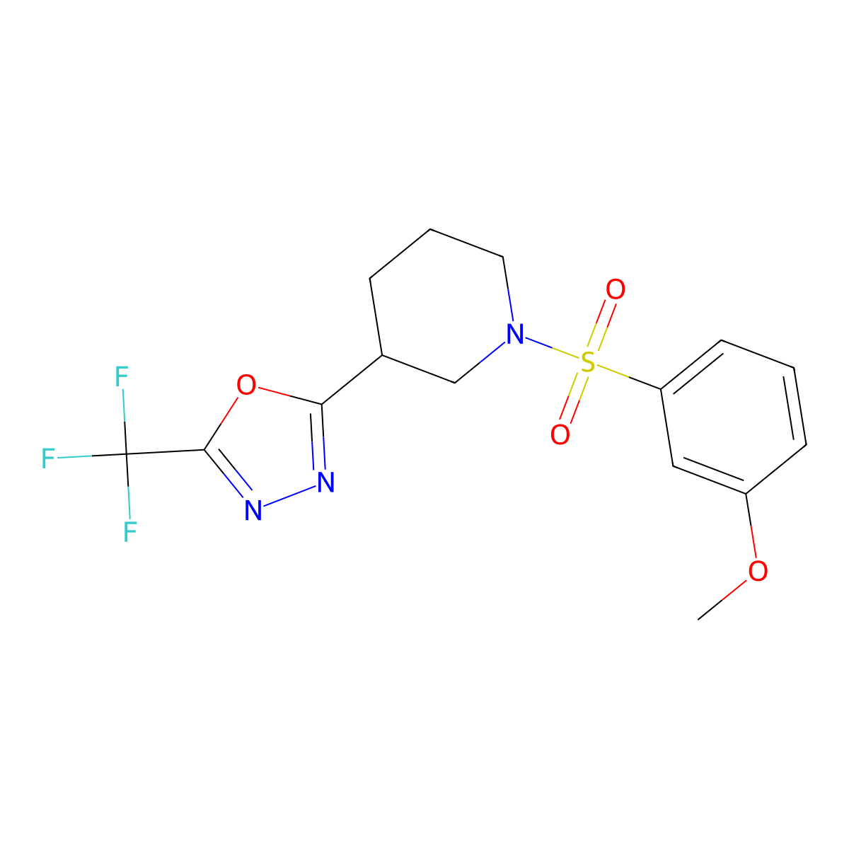 1-(3-Methoxybenzenesulfonyl)-3-[5-(trifluoromethyl)-1,3,4-oxadiazol-2-yl]piperidine molecular structure, CAS 1396808-42-6