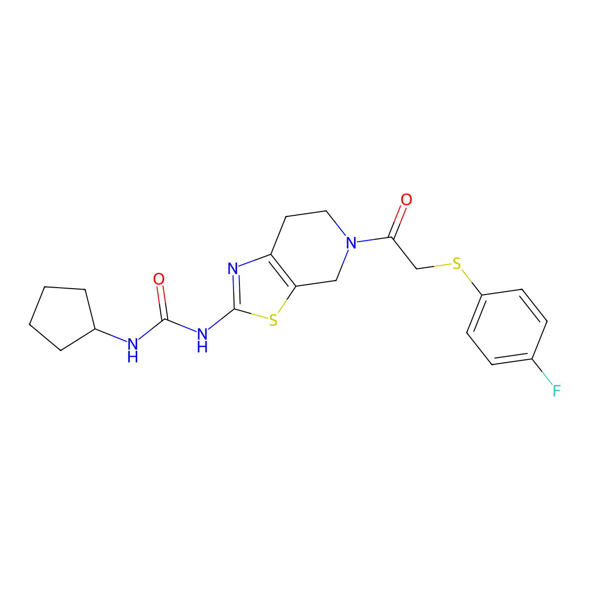 1-Cyclopentyl-3-(5-(2-((4-fluorophenyl)thio)acetyl)-4,5,6,7-tetrahydrothiazolo[5,4-c]pyridin-2-yl)urea molecular structure, CAS 1396808-44-8