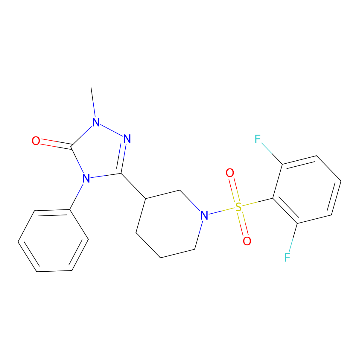 3-(1-((2,6-difluorophenyl)sulfonyl)piperidin-3-yl)-1-methyl-4-phenyl-1H-1,2,4-triazol-5(4H)-one molecular structure, CAS 1396808-47-1
