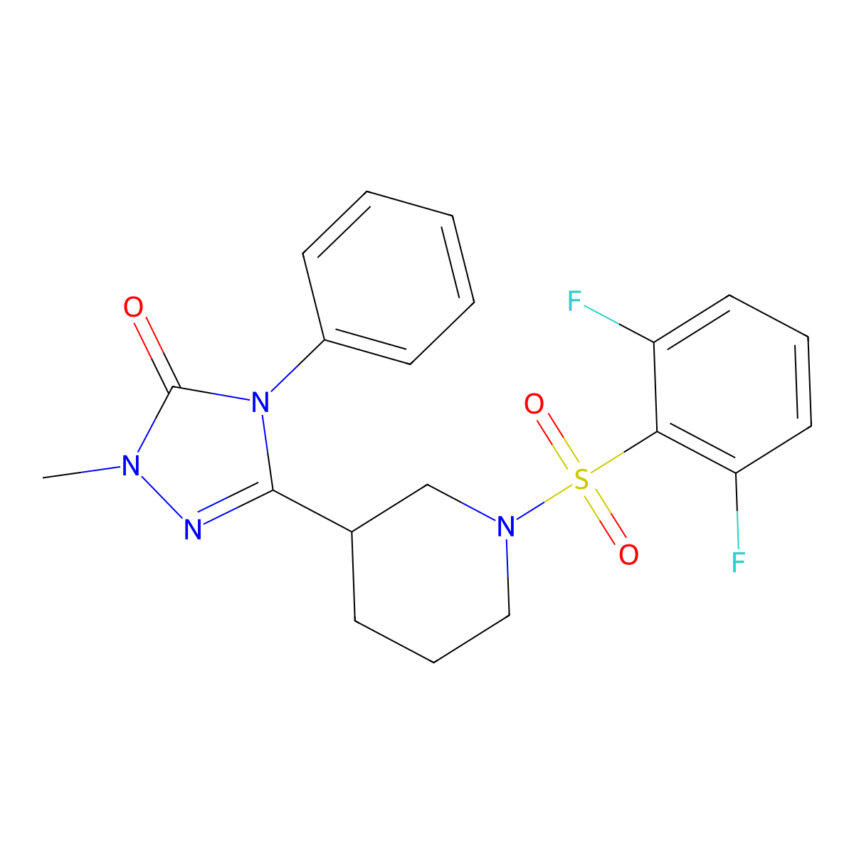 3-(1-((2,6-difluorophenyl)sulfonyl)piperidin-3-yl)-1-methyl-4-phenyl-1H-1,2,4-triazol-5(4H)-one molecular structure, CAS 1396808-47-1