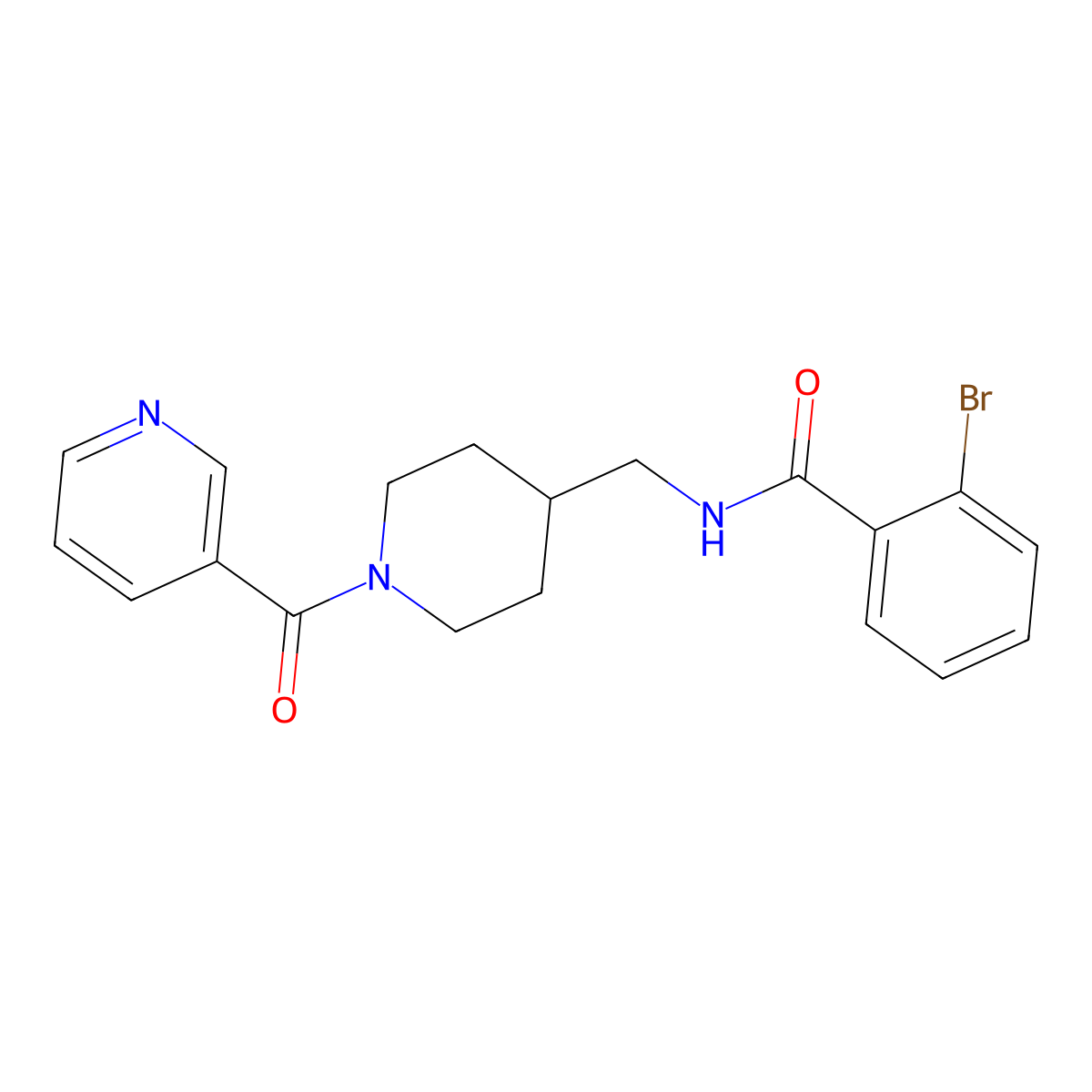 2-bromo-N-((1-nicotinoylpiperidin-4-yl)methyl)benzamide molecular structure, CAS 1396808-51-7