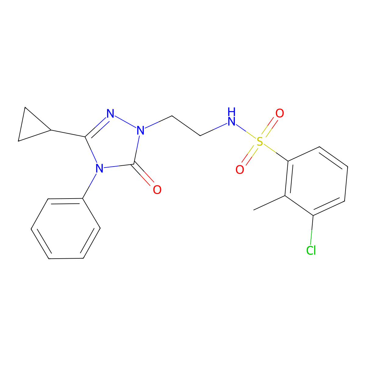 3-chloro-N-(2-(3-cyclopropyl-5-oxo-4-phenyl-4,5-dihydro-1H-1,2,4-triazol-1-yl)ethyl)-2-methylbenzenesulfonamide molecular structure, CAS 1396808-52-8