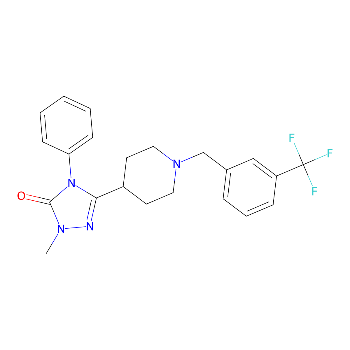 1-methyl-4-phenyl-3-(1-(3-(trifluoromethyl)benzyl)piperidin-4-yl)-1H-1,2,4-triazol-5(4H)-one molecular structure, CAS 1396808-55-1