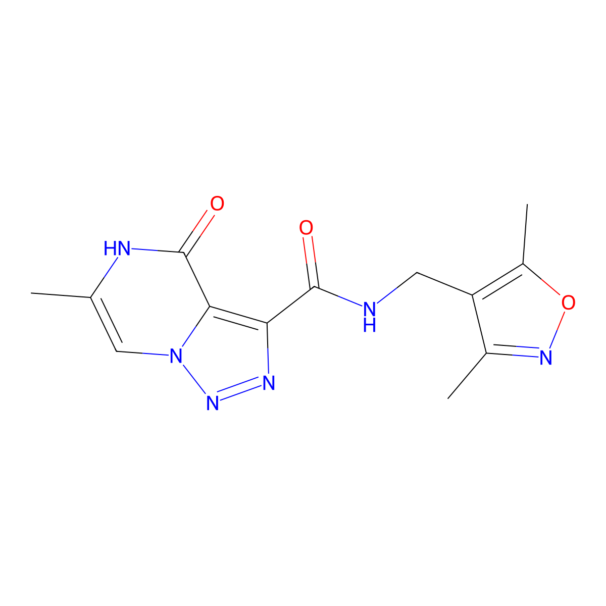 N-((3,5-dimethylisoxazol-4-yl)methyl)-6-methyl-4-oxo-4,5-dihydro-[1,2,3]triazolo[1,5-a]pyrazine-3-carboxamide molecular structure, CAS 1396808-66-4