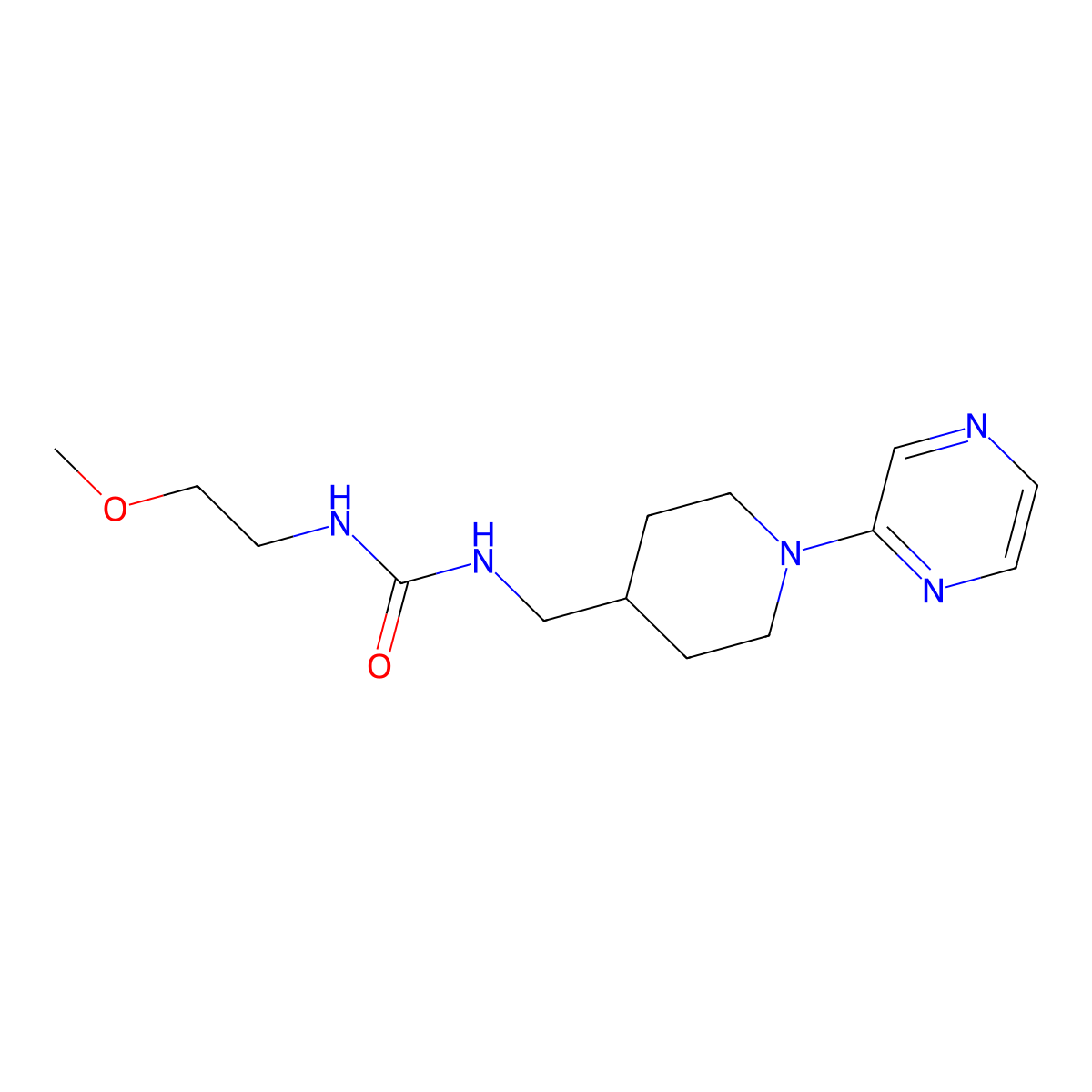 1-(2-Methoxyethyl)-3-((1-(pyrazin-2-yl)piperidin-4-yl)methyl)urea molecular structure, CAS 1396808-73-3