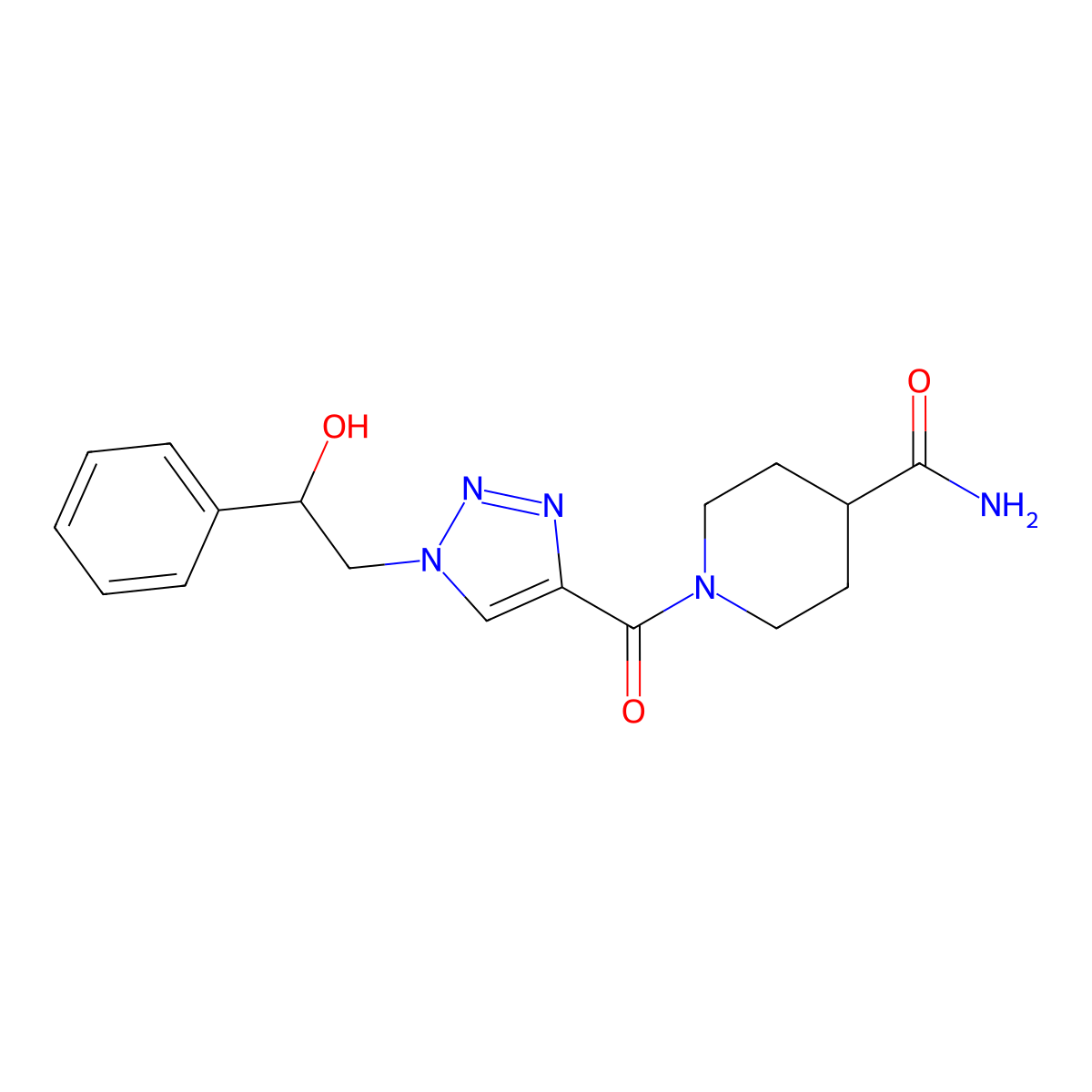 1-{[1-(2-hydroxy-2-phenylethyl)-1H-1,2,3-triazol-4-yl]carbonyl}piperidine-4-carboxamide molecular structure, CAS 1396808-74-4
