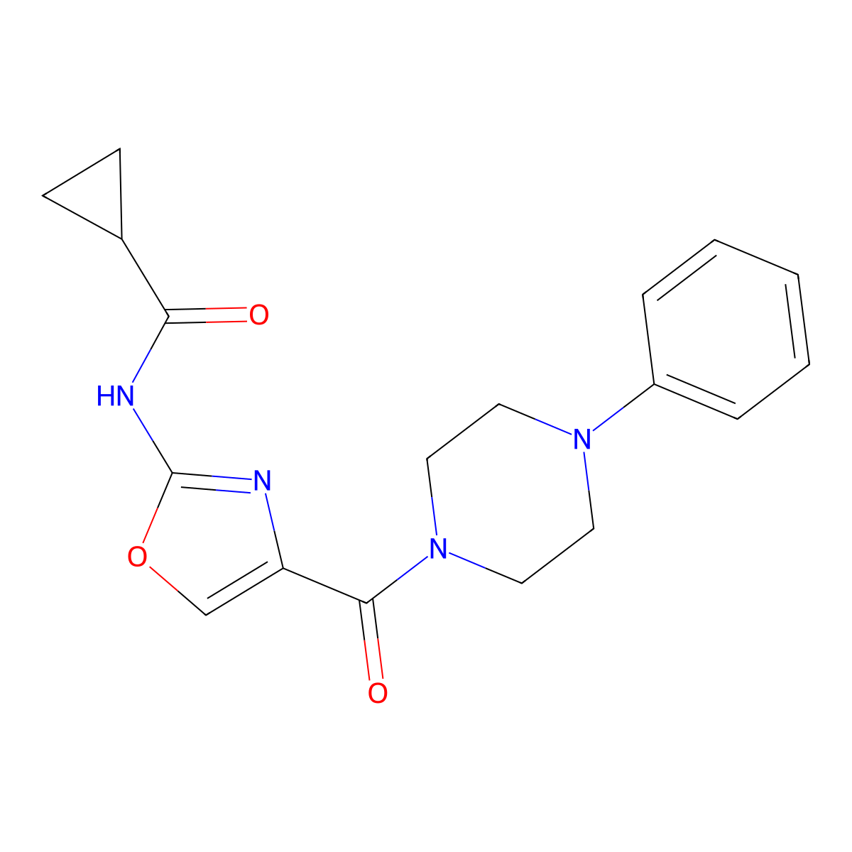N-(4-(4-phenylpiperazine-1-carbonyl)oxazol-2-yl)cyclopropanecarboxamide molecular structure, CAS 1396808-75-5