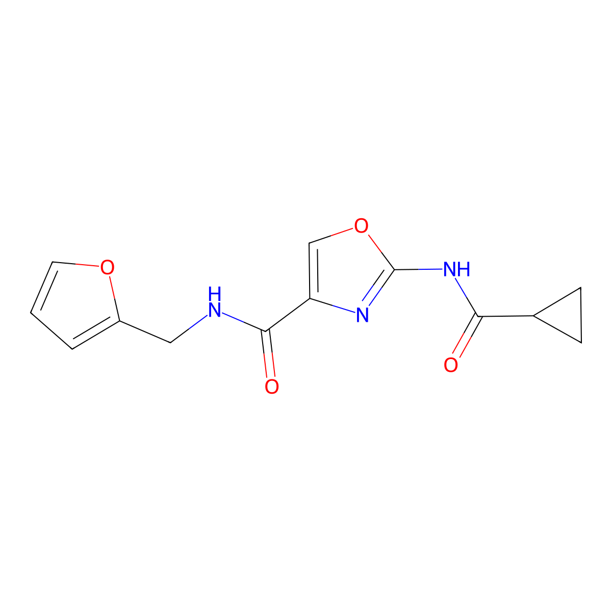 2-(cyclopropanecarboxamido)-N-(furan-2-ylmethyl)oxazole-4-carboxamide molecular structure, CAS 1396808-78-8