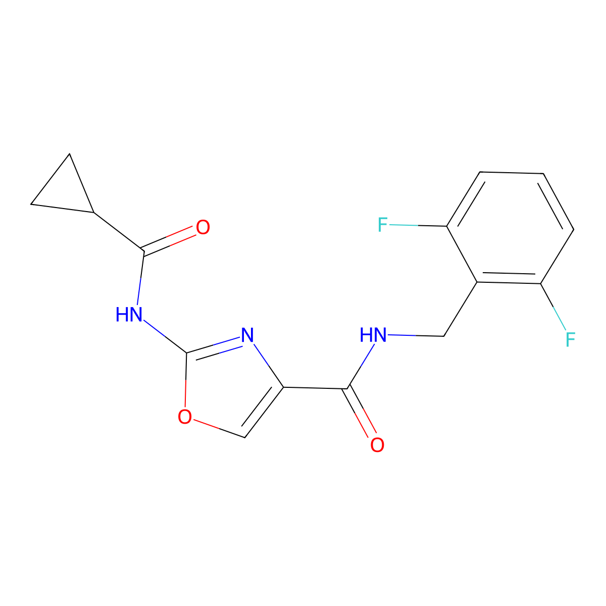 2-(cyclopropanecarboxamido)-N-(2,6-difluorobenzyl)oxazole-4-carboxamide molecular structure, CAS 1396808-89-1