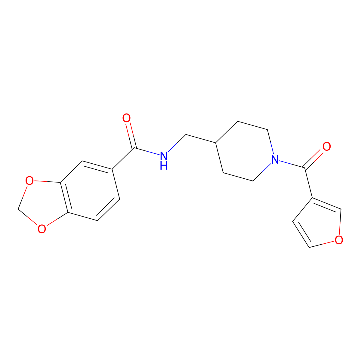 N-((1-(furan-3-carbonyl)piperidin-4-yl)methyl)benzo[d][1,3]dioxole-5-carboxamide molecular structure, CAS 1396808-90-4