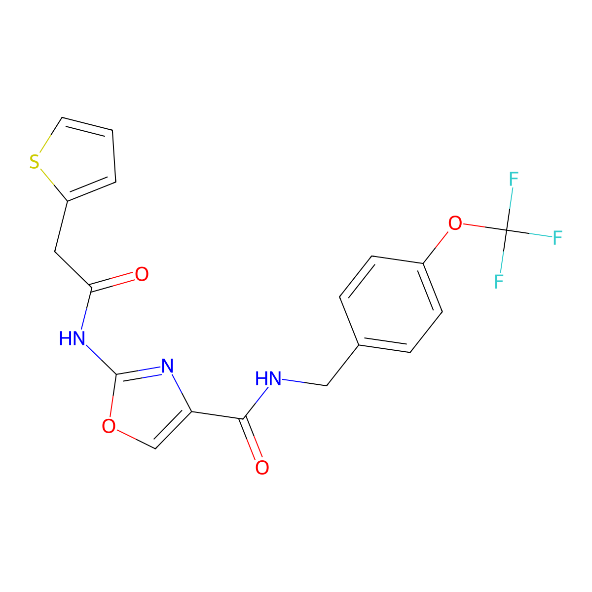 2-(2-(thiophen-2-yl)acetamido)-N-(4-(trifluoromethoxy)benzyl)oxazole-4-carboxamide molecular structure, CAS 1396808-93-7