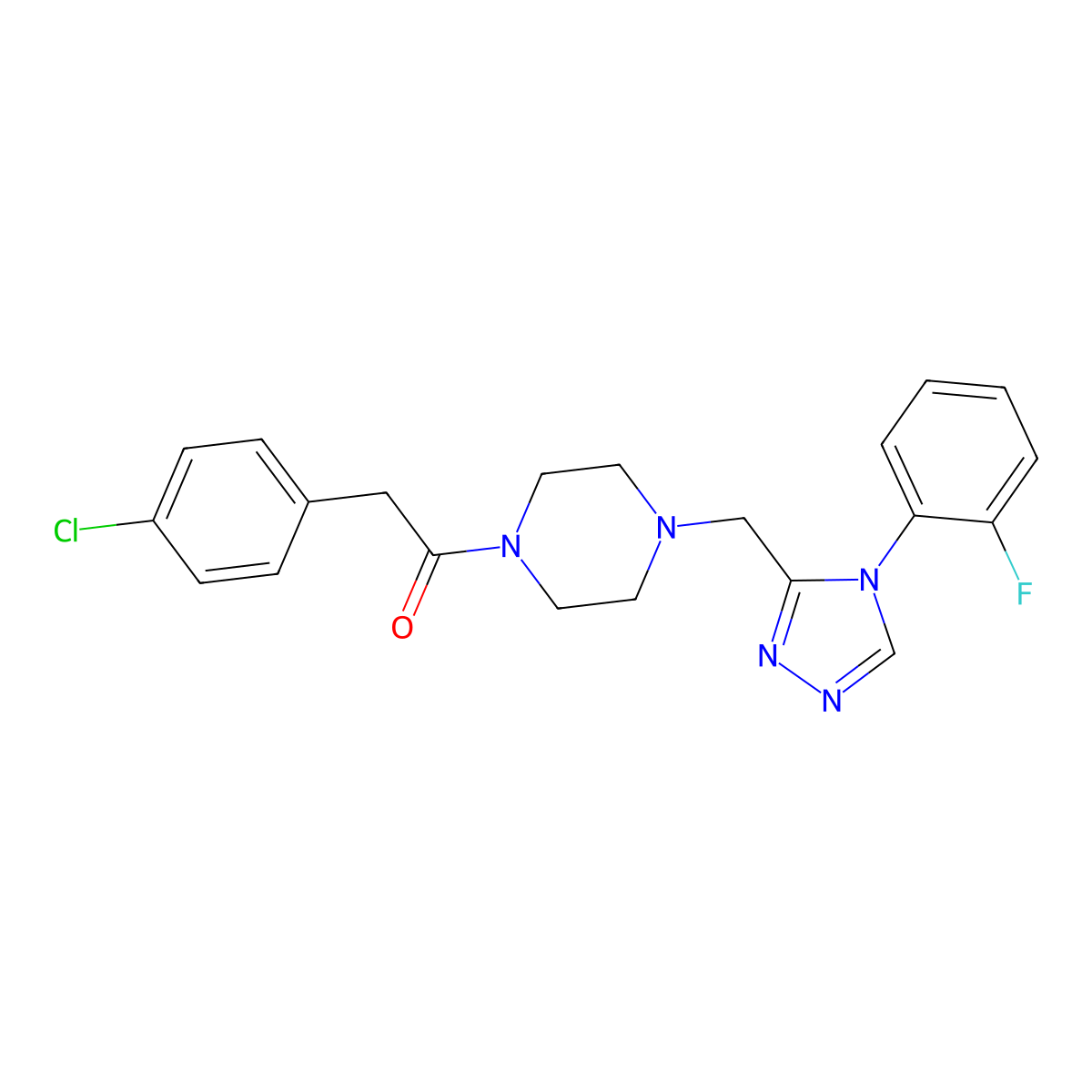 1-[(4-chlorophenyl)acetyl]-4-{[4-(2-fluorophenyl)-4H-1,2,4-triazol-3-yl]methyl}piperazine molecular structure, CAS 1396808-96-0
