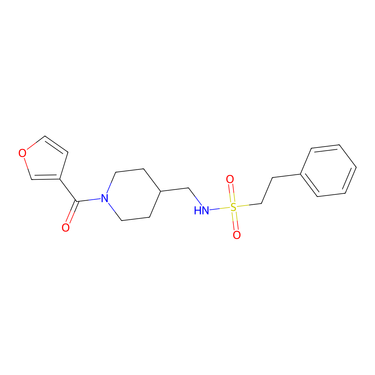 N-((1-(furan-3-carbonyl)piperidin-4-yl)methyl)-2-phenylethanesulfonamide molecular structure, CAS 1396809-04-3