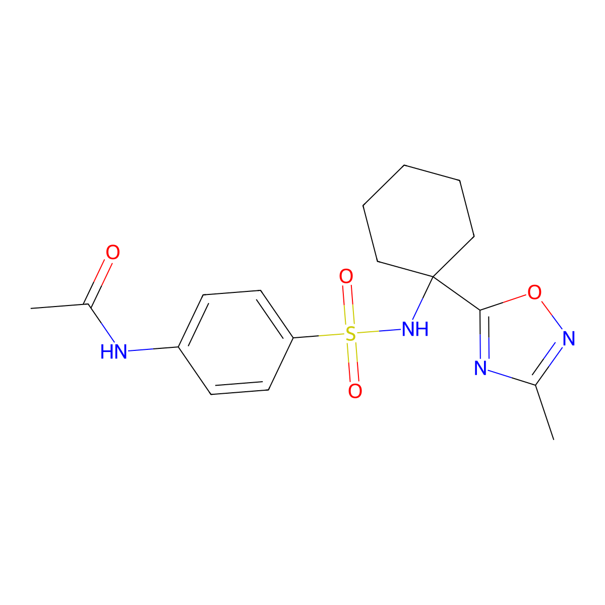 N-(4-(N-(1-(3-methyl-1,2,4-oxadiazol-5-yl)cyclohexyl)sulfamoyl)phenyl)acetamide molecular structure, CAS 1396809-11-2