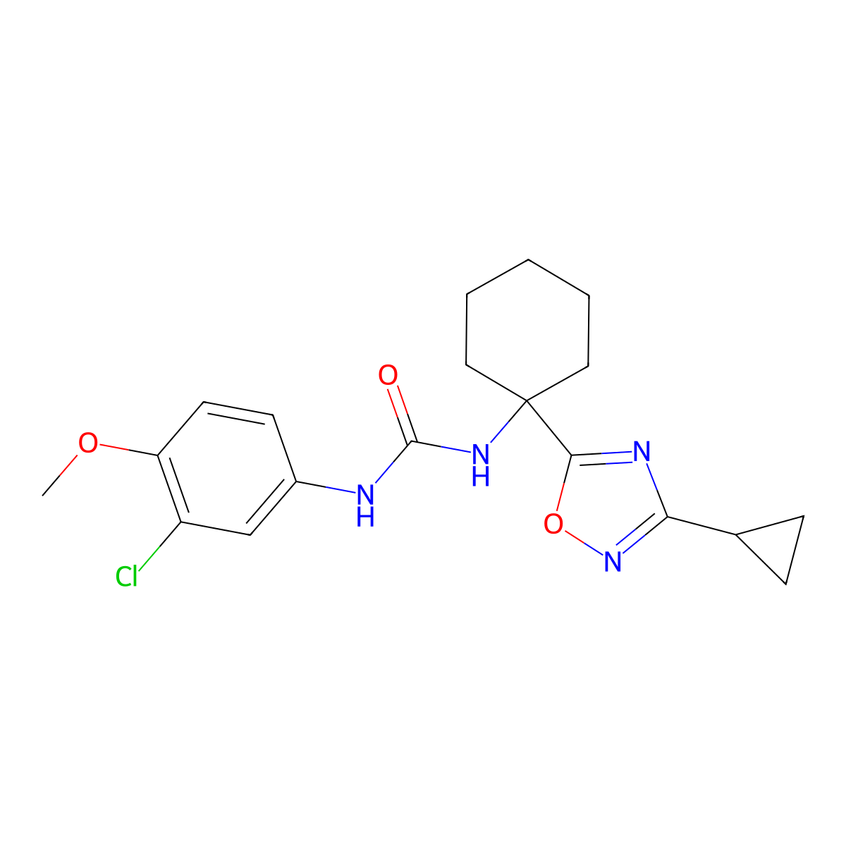 1-(3-Chloro-4-methoxyphenyl)-3-[1-(3-cyclopropyl-1,2,4-oxadiazol-5-yl)cyclohexyl]urea molecular structure, CAS 1396809-21-4
