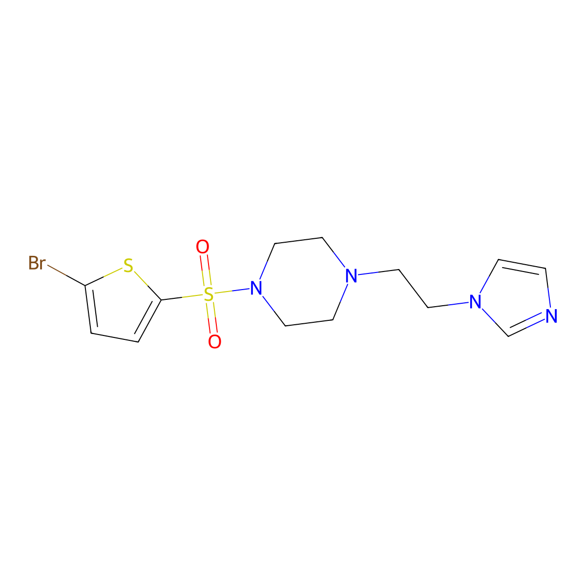 1-(2-(1H-imidazol-1-yl)ethyl)-4-((5-bromothiophen-2-yl)sulfonyl)piperazine molecular structure, CAS 1396809-23-6