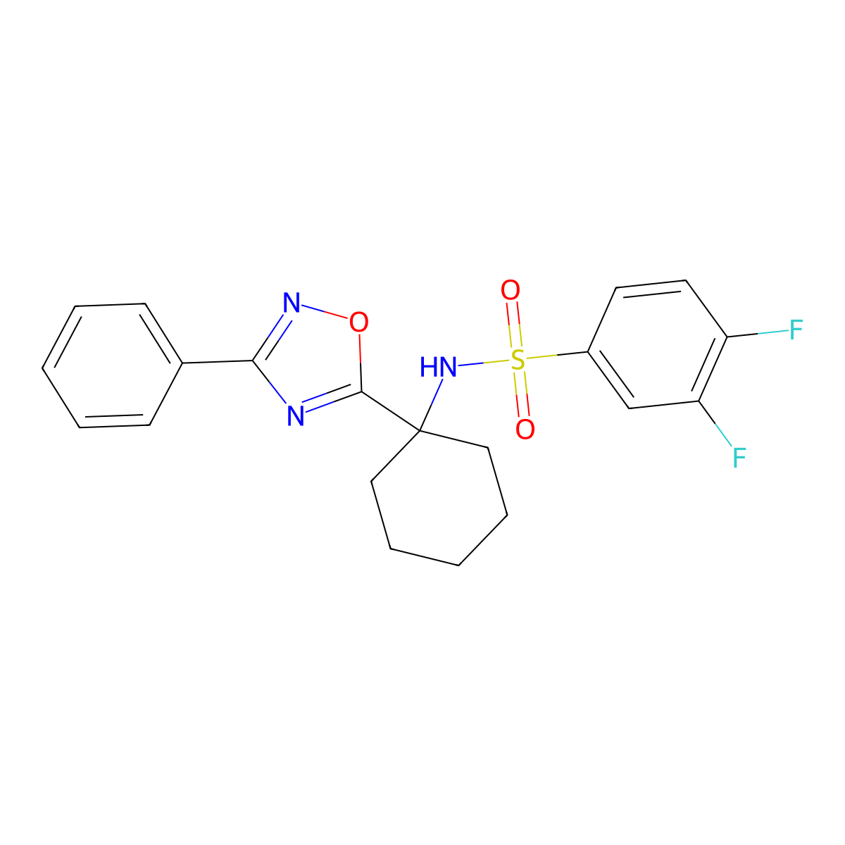 3,4-difluoro-N-(1-(3-phenyl-1,2,4-oxadiazol-5-yl)cyclohexyl)benzenesulfonamide molecular structure, CAS 1396809-26-9