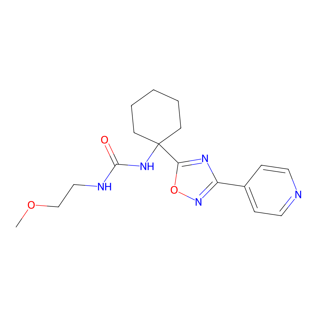 1-(2-Methoxyethyl)-3-(1-(3-(pyridin-4-yl)-1,2,4-oxadiazol-5-yl)cyclohexyl)urea molecular structure, CAS 1396809-27-0