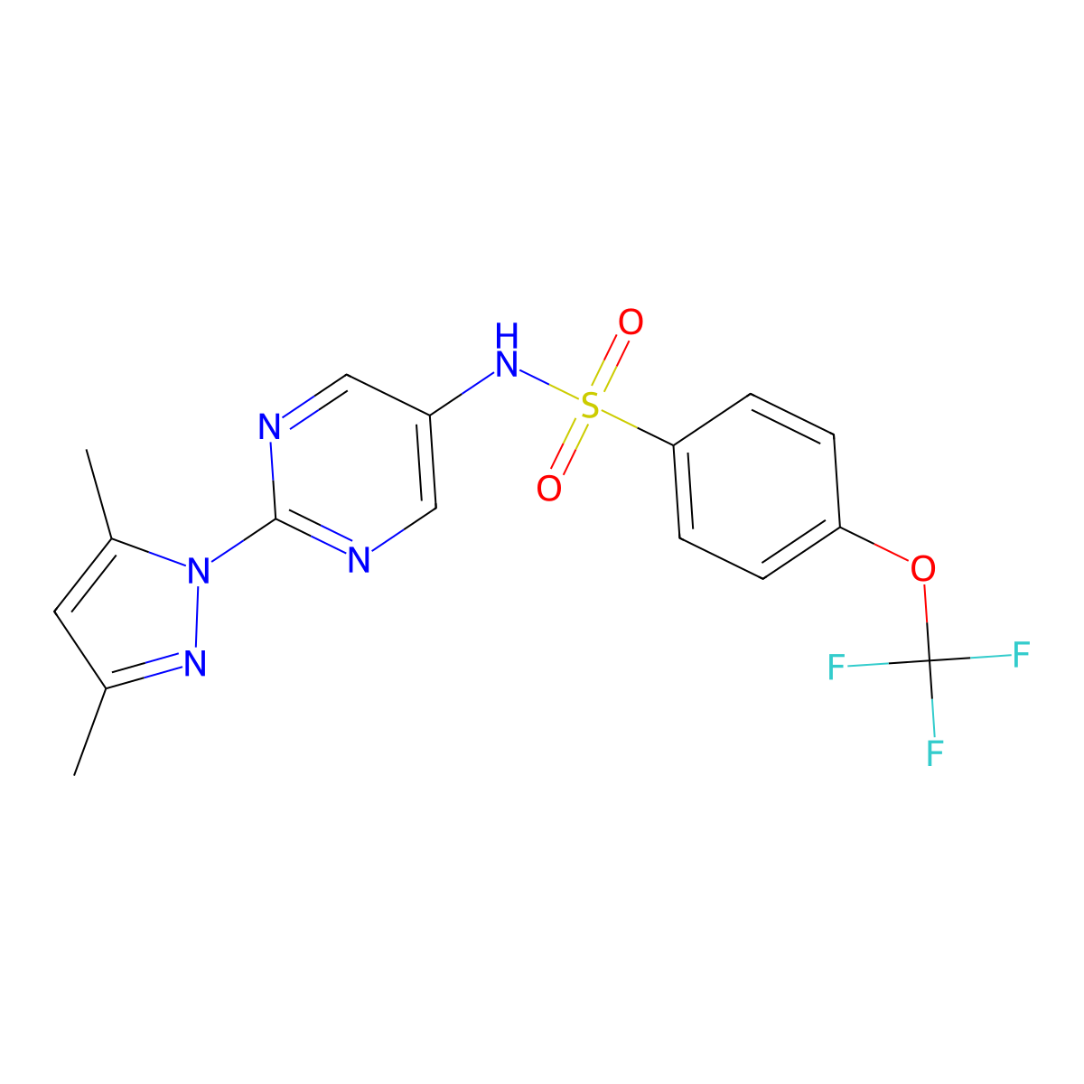 N-(2-(3,5-dimethyl-1H-pyrazol-1-yl)pyrimidin-5-yl)-4-(trifluoromethoxy)benzenesulfonamide molecular structure, CAS 1396809-28-1