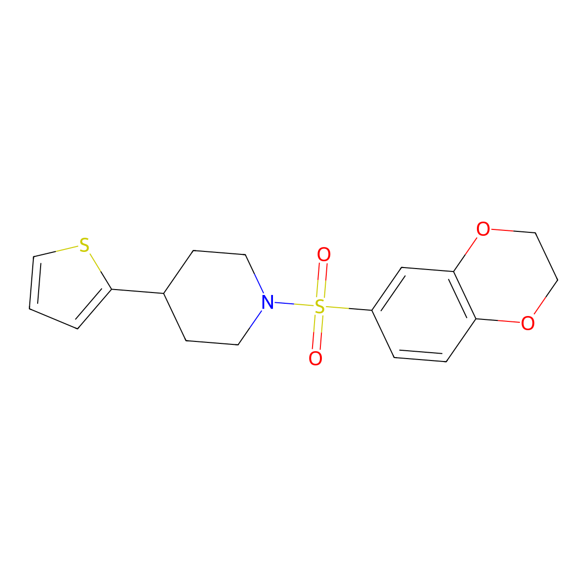 1-((2,3-Dihydrobenzo[b][1,4]dioxin-6-yl)sulfonyl)-4-(thiophen-2-yl)piperidine molecular structure, CAS 1396809-29-2