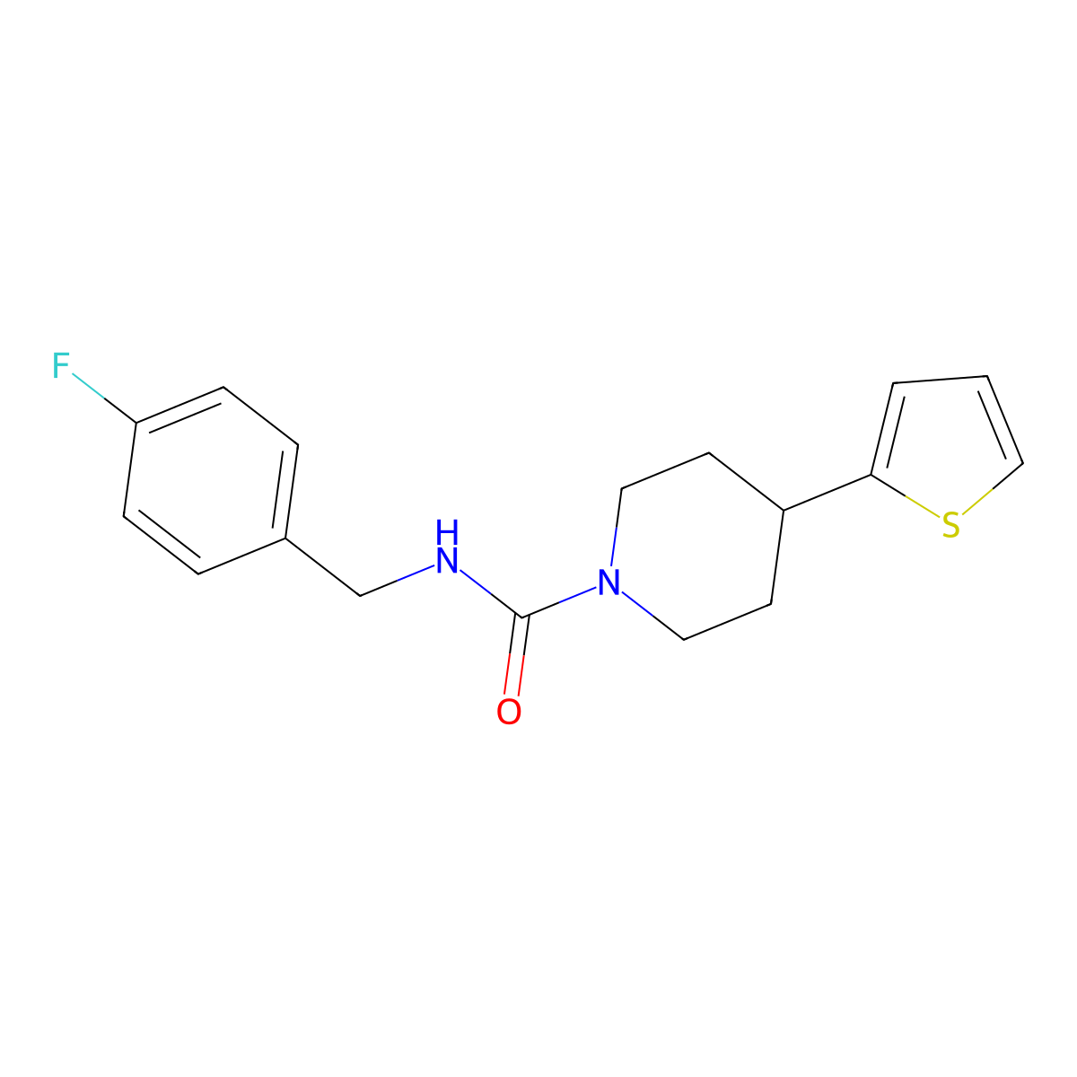 N-(4-fluorobenzyl)-4-(thiophen-2-yl)piperidine-1-carboxamide molecular structure, CAS 1396809-32-7