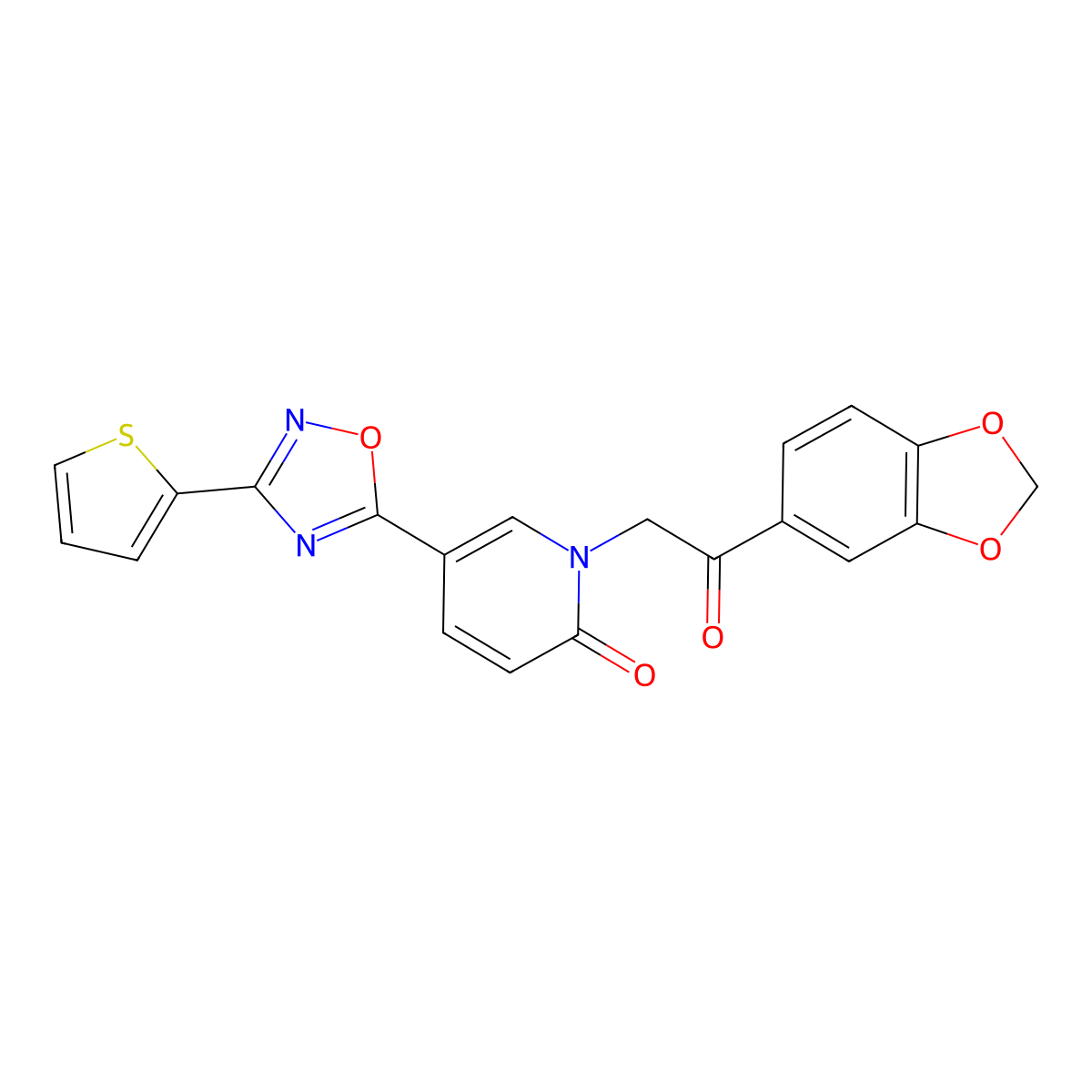 1-[2-(1,3-benzodioxol-5-yl)-2-oxoethyl]-5-[3-(2-thienyl)-1,2,4-oxadiazol-5-yl]pyridin-2(1H)-one molecular structure, CAS 1396809-40-7