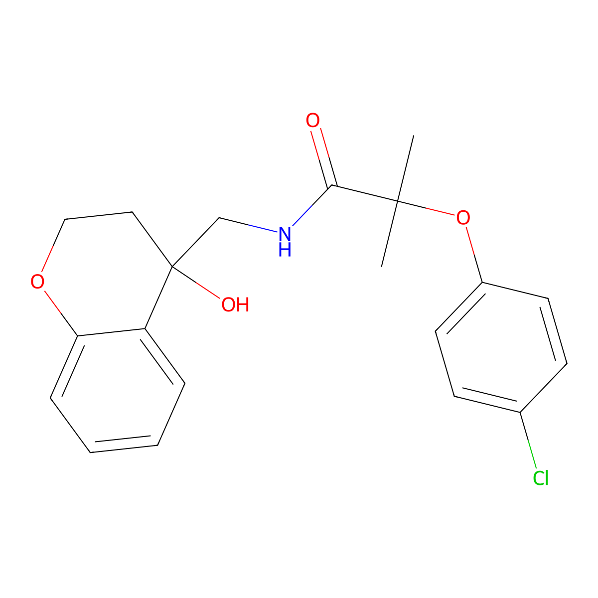 2-(4-chlorophenoxy)-N-((4-hydroxychroman-4-yl)methyl)-2-methylpropanamide molecular structure, CAS 1396809-41-8