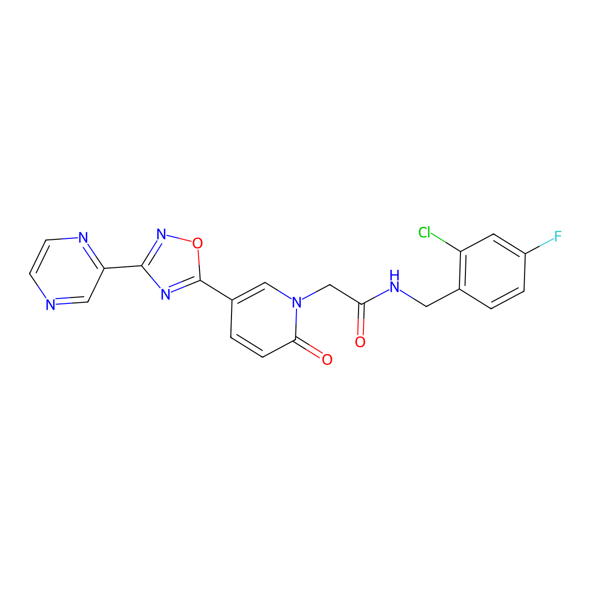 N-(2-chloro-4-fluorobenzyl)-2-(2-oxo-5-(3-(pyrazin-2-yl)-1,2,4-oxadiazol-5-yl)pyridin-1(2H)-yl)acetamide molecular structure, CAS 1396809-43-0