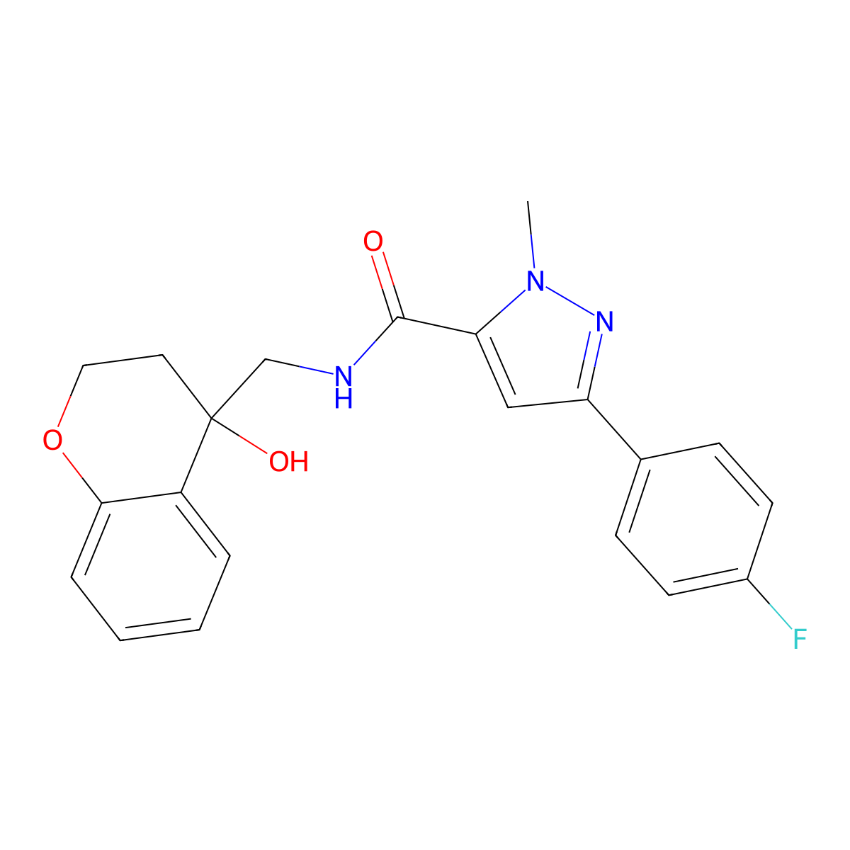 3-(4-fluorophenyl)-N-((4-hydroxychroman-4-yl)methyl)-1-methyl-1H-pyrazole-5-carboxamide molecular structure, CAS 1396809-46-3