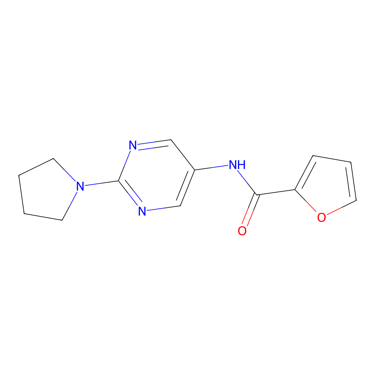 N-(2-(pyrrolidin-1-yl)pyrimidin-5-yl)furan-2-carboxamide molecular structure, CAS 1396809-47-4