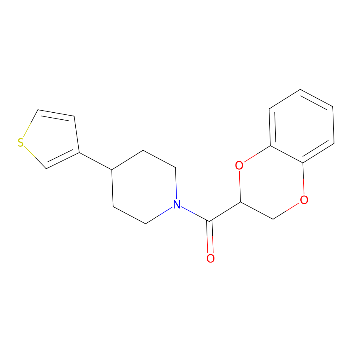 (2,3-Dihydrobenzo[b][1,4]dioxin-2-yl)(4-(thiophen-3-yl)piperidin-1-yl)methanone molecular structure, CAS 1396809-50-9