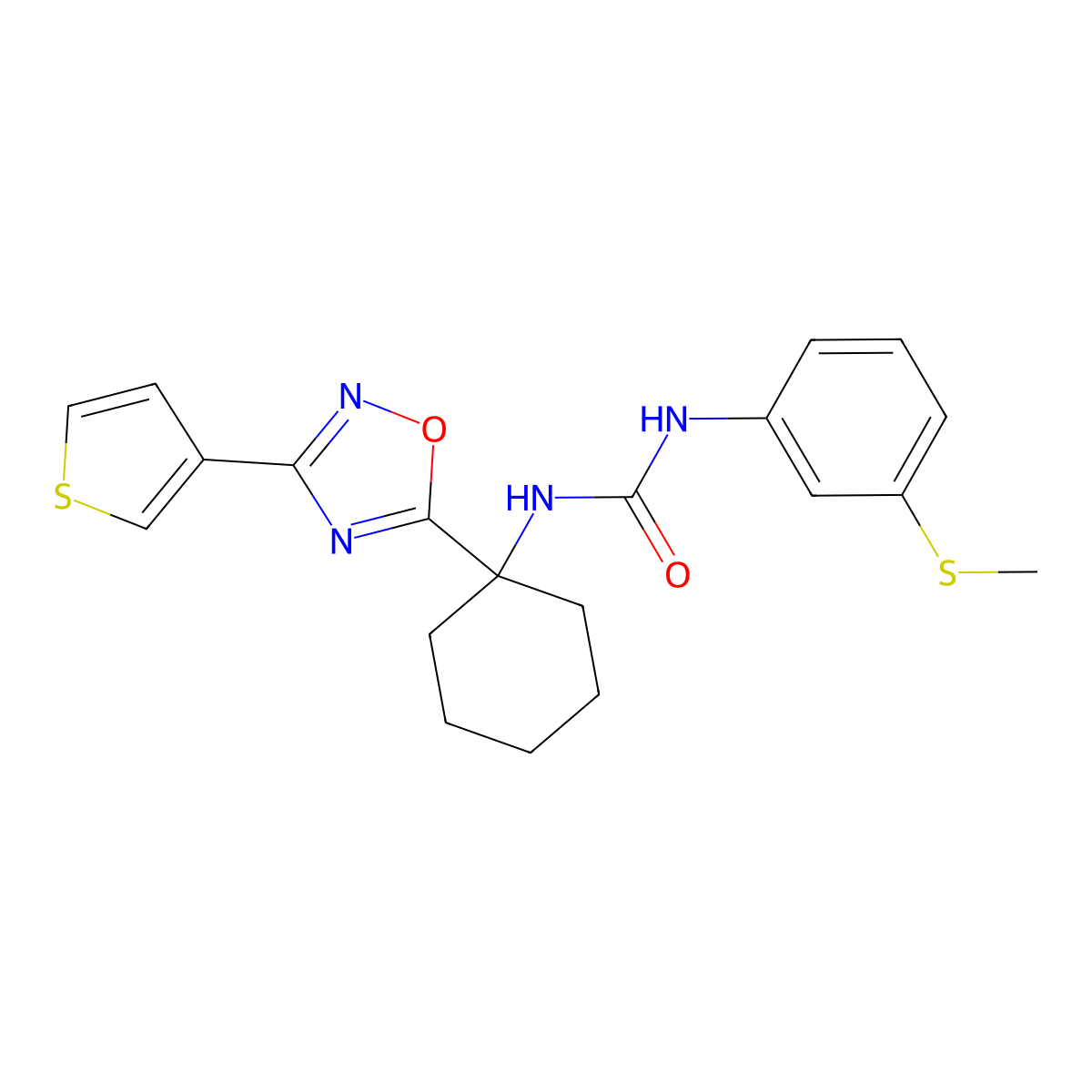 1-(3-(Methylthio)phenyl)-3-(1-(3-(thiophen-3-yl)-1,2,4-oxadiazol-5-yl)cyclohexyl)urea molecular structure, CAS 1396809-51-0