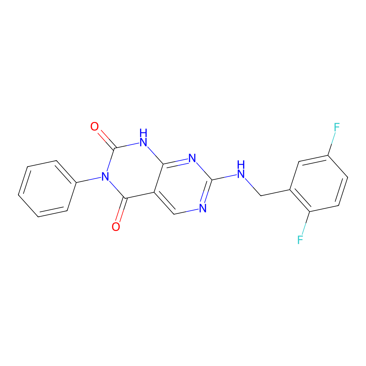 7-((2,5-difluorobenzyl)amino)-3-phenylpyrimido[4,5-d]pyrimidine-2,4(1H,3H)-dione molecular structure, CAS 1396809-54-3