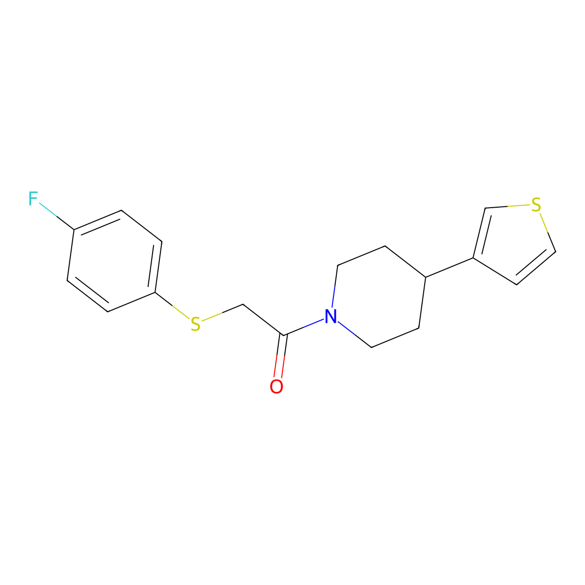 2-((4-Fluorophenyl)thio)-1-(4-(thiophen-3-yl)piperidin-1-yl)ethanone molecular structure, CAS 1396809-56-5