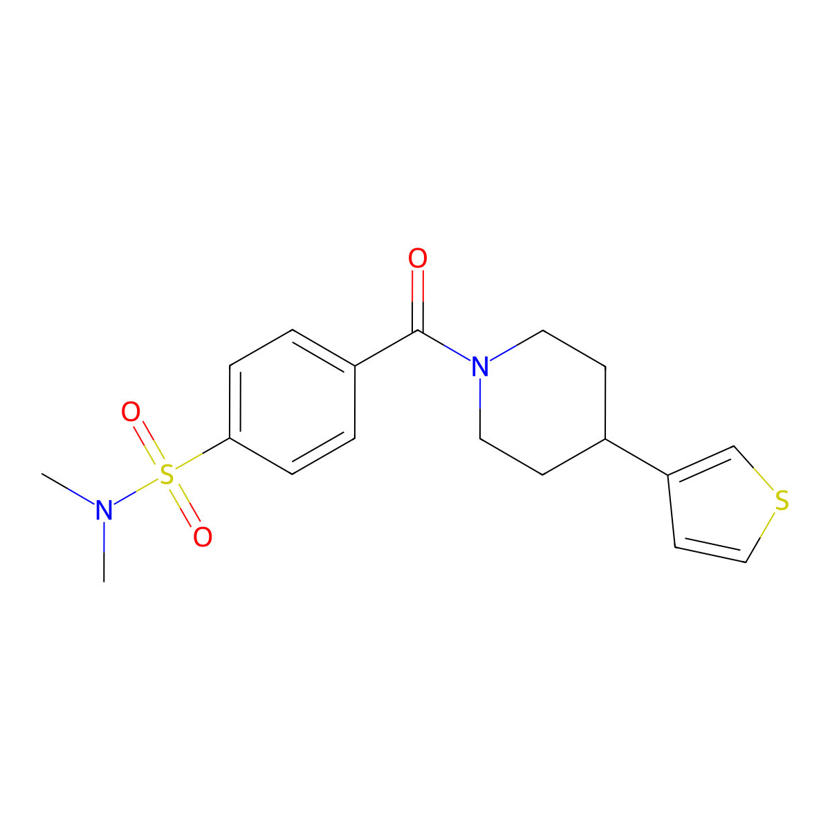 N,N-dimethyl-4-(4-(thiophen-3-yl)piperidine-1-carbonyl)benzenesulfonamide molecular structure, CAS 1396809-61-2