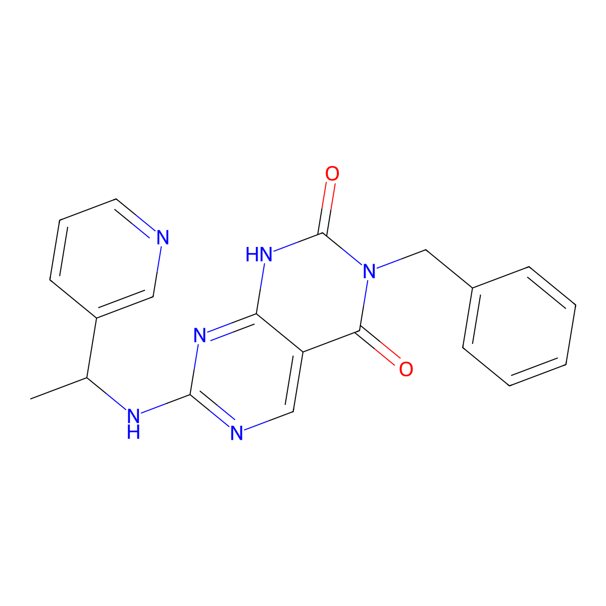 3-benzyl-7-[(1-pyridin-3-ylethyl)amino]pyrimido[4,5-d]pyrimidine-2,4(1H,3H)-dione molecular structure, CAS 1396809-64-5