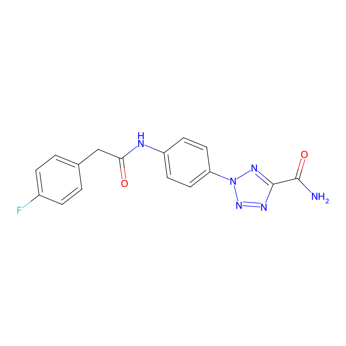 2-(4-(2-(4-fluorophenyl)acetamido)phenyl)-2H-tetrazole-5-carboxamide molecular structure, CAS 1396809-65-6