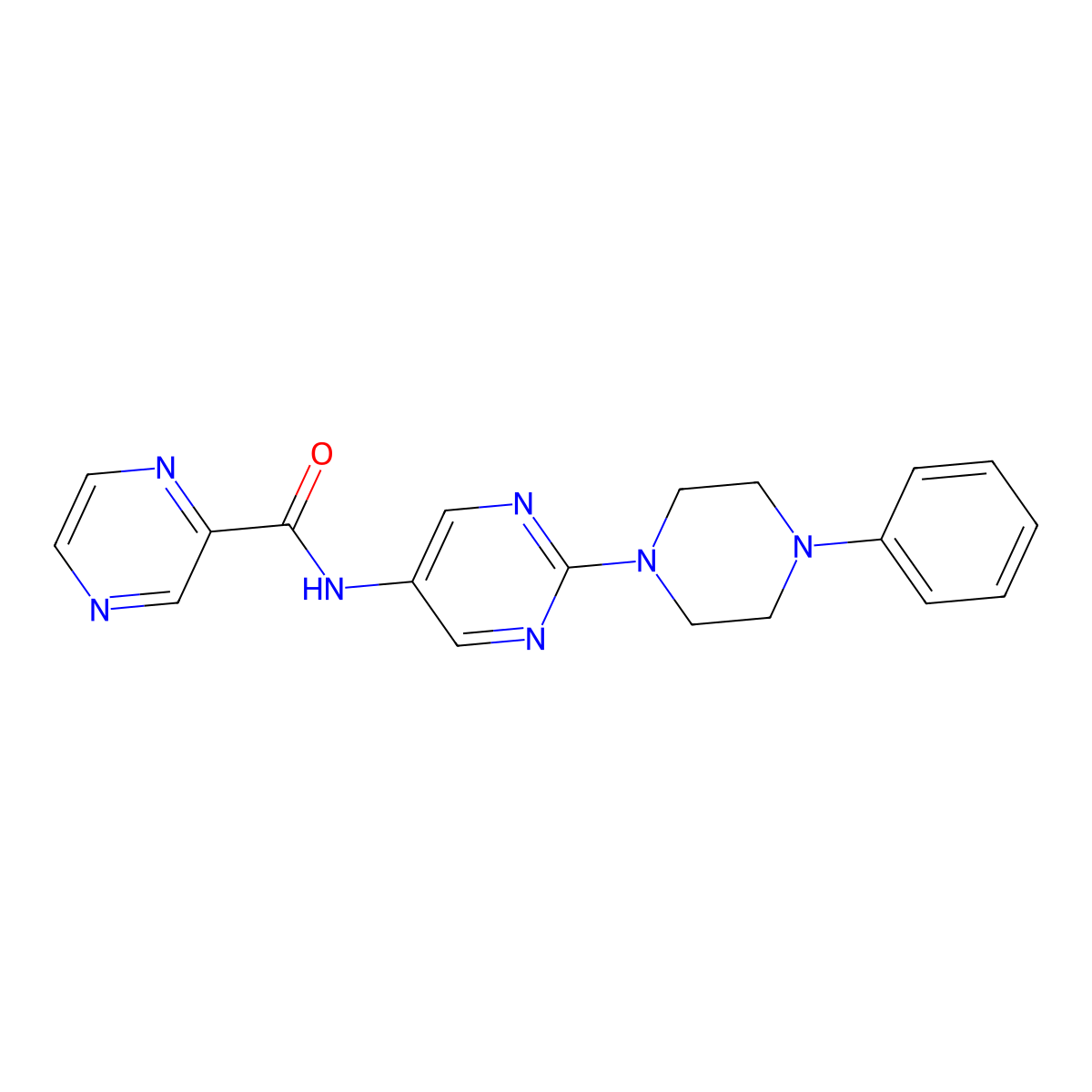 N-[2-(4-phenylpiperazin-1-yl)pyrimidin-5-yl]pyrazine-2-carboxamide molecular structure, CAS 1396809-67-8