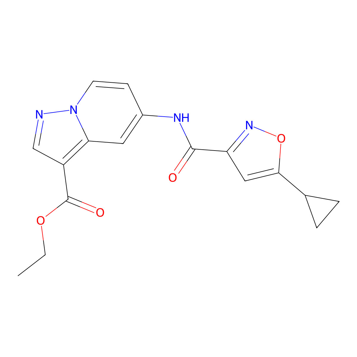 Ethyl 5-(5-cyclopropyl-1,2-oxazole-3-amido)pyrazolo[1,5-a]pyridine-3-carboxylate molecular structure, CAS 1396809-69-0
