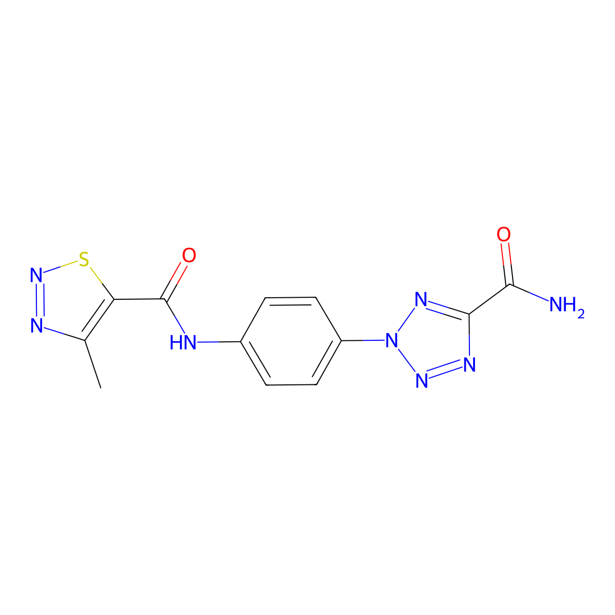 N-(4-(5-carbamoyl-2H-tetrazol-2-yl)phenyl)-4-methyl-1,2,3-thiadiazole-5-carboxamide molecular structure, CAS 1396809-70-3