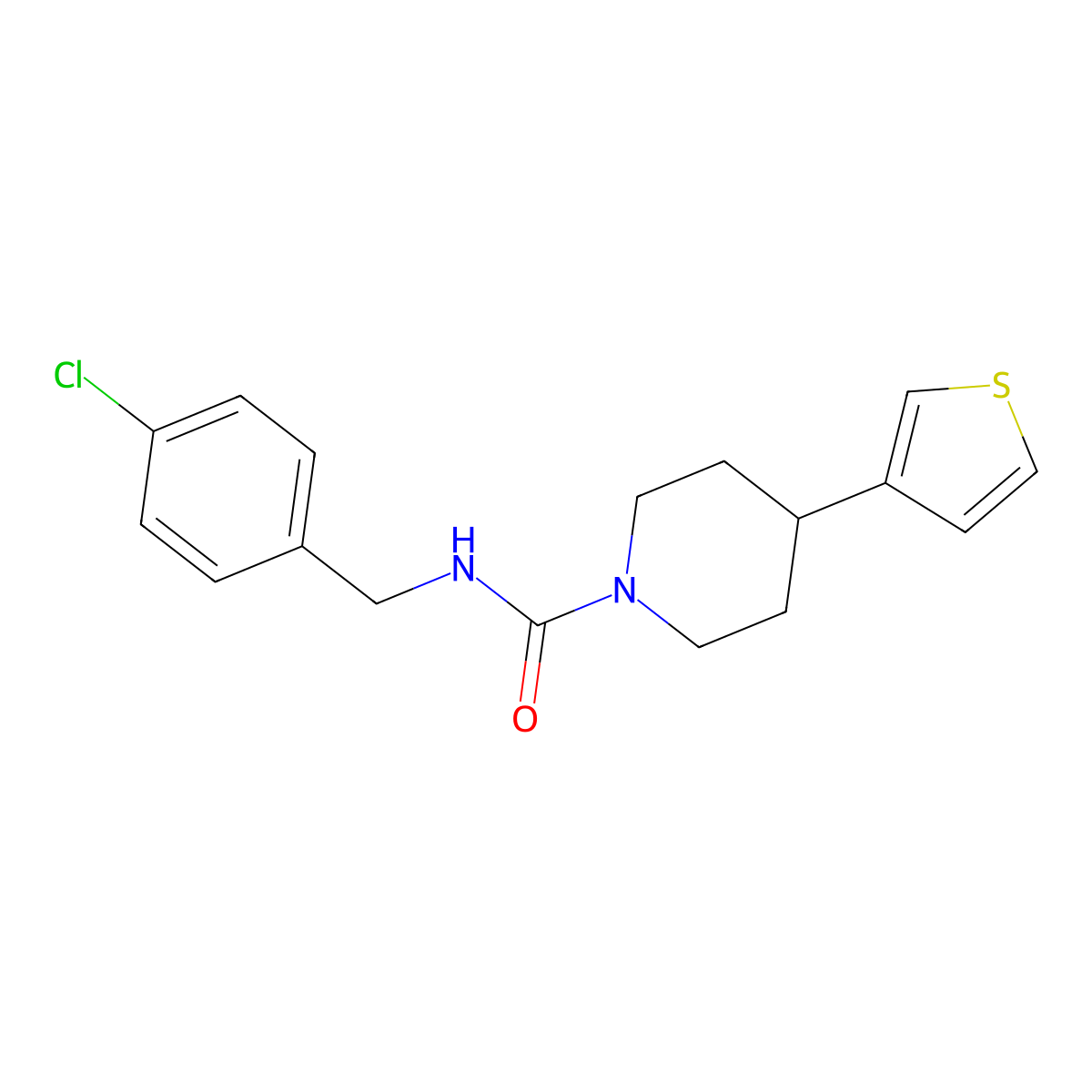 N-(4-chlorobenzyl)-4-(thiophen-3-yl)piperidine-1-carboxamide molecular structure, CAS 1396809-72-5