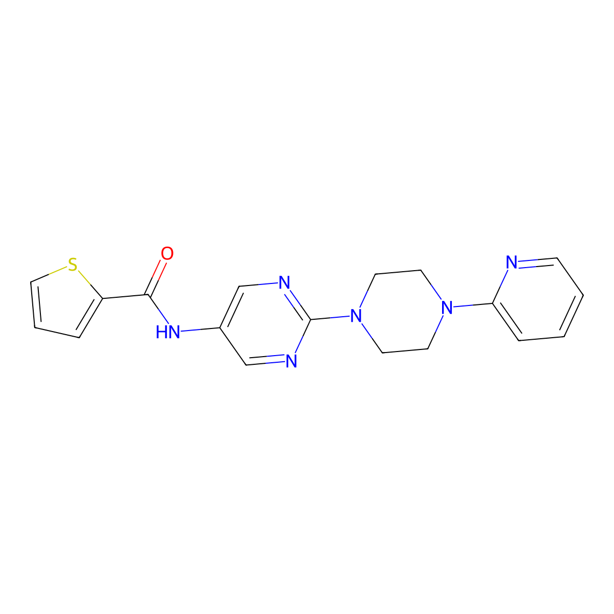 N-(2-(4-(pyridin-2-yl)piperazin-1-yl)pyrimidin-5-yl)thiophene-2-carboxamide molecular structure, CAS 1396809-74-7