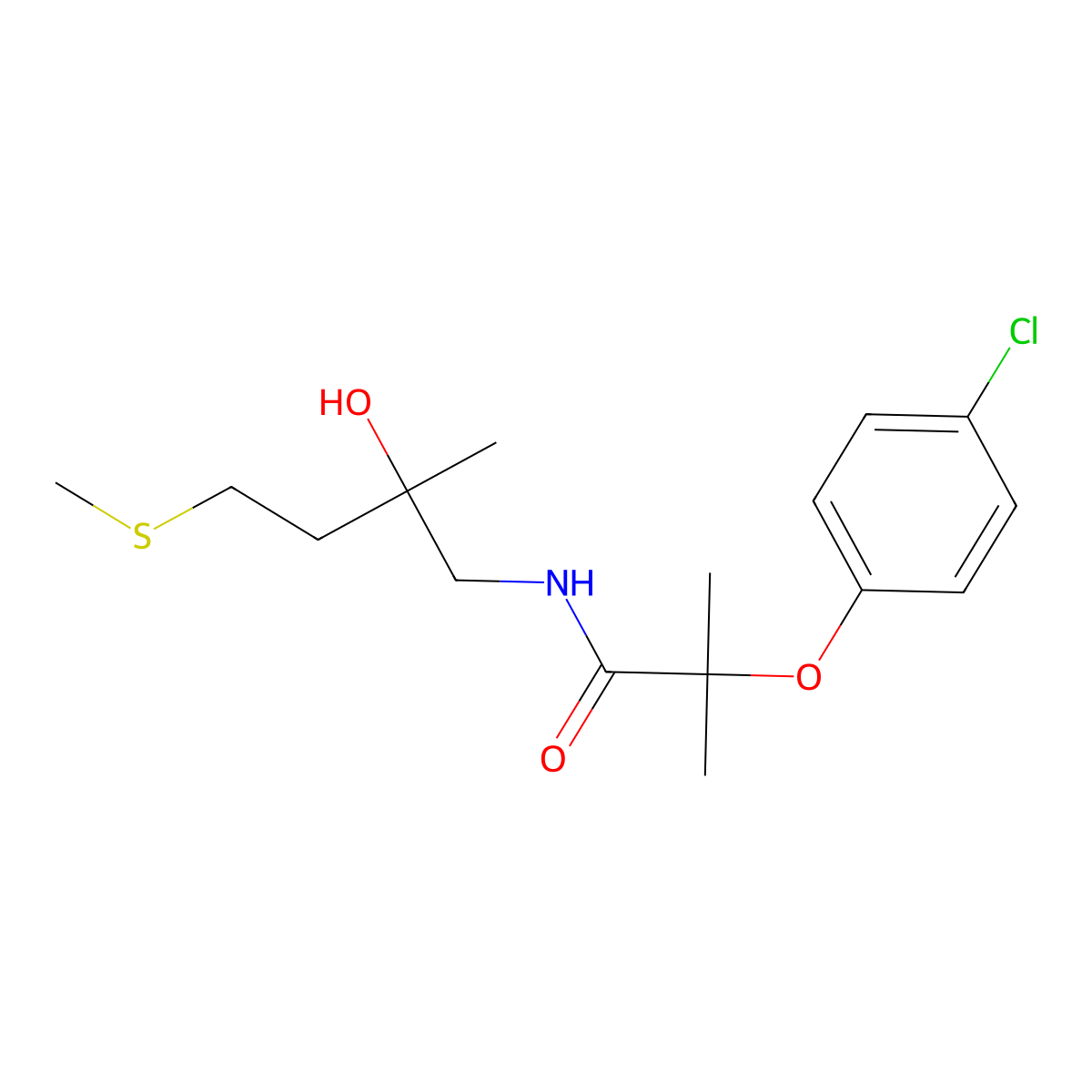 2-(4-chlorophenoxy)-N-(2-hydroxy-2-methyl-4-(methylthio)butyl)-2-methylpropanamide molecular structure, CAS 1396809-76-9