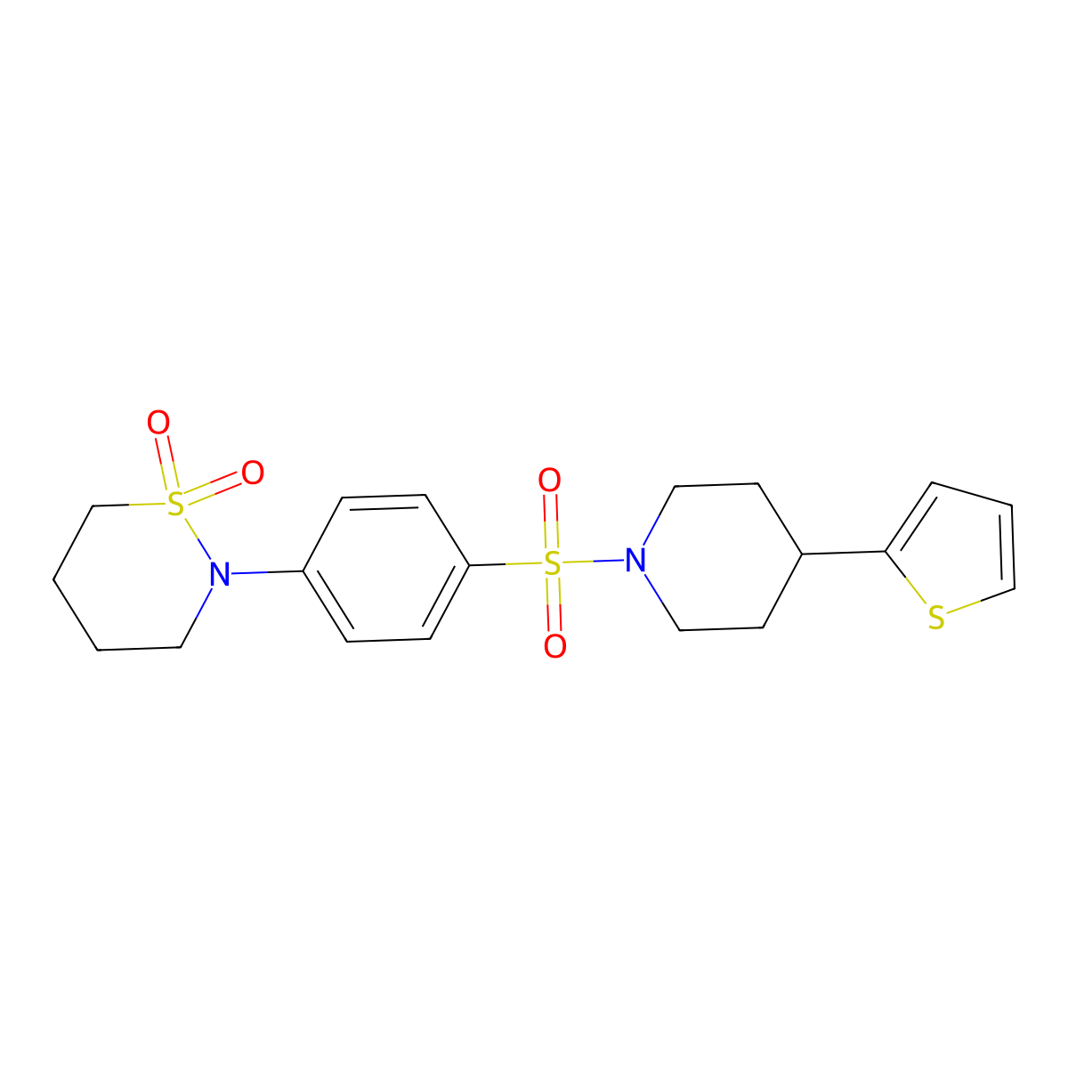 2-(4-((4-(Thiophen-2-yl)piperidin-1-yl)sulfonyl)phenyl)-1,2-thiazinane 1,1-dioxide molecular structure, CAS 1396809-77-0