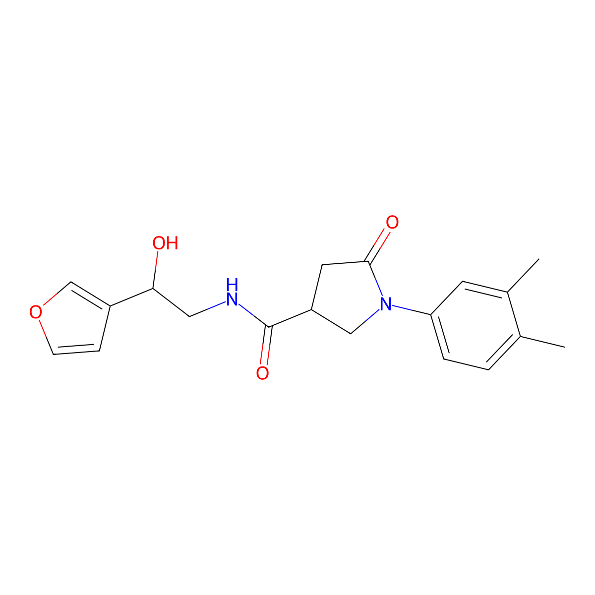 1-(3,4-dimethylphenyl)-N-[2-(furan-3-yl)-2-hydroxyethyl]-5-oxopyrrolidine-3-carboxamide molecular structure, CAS 1396809-79-2