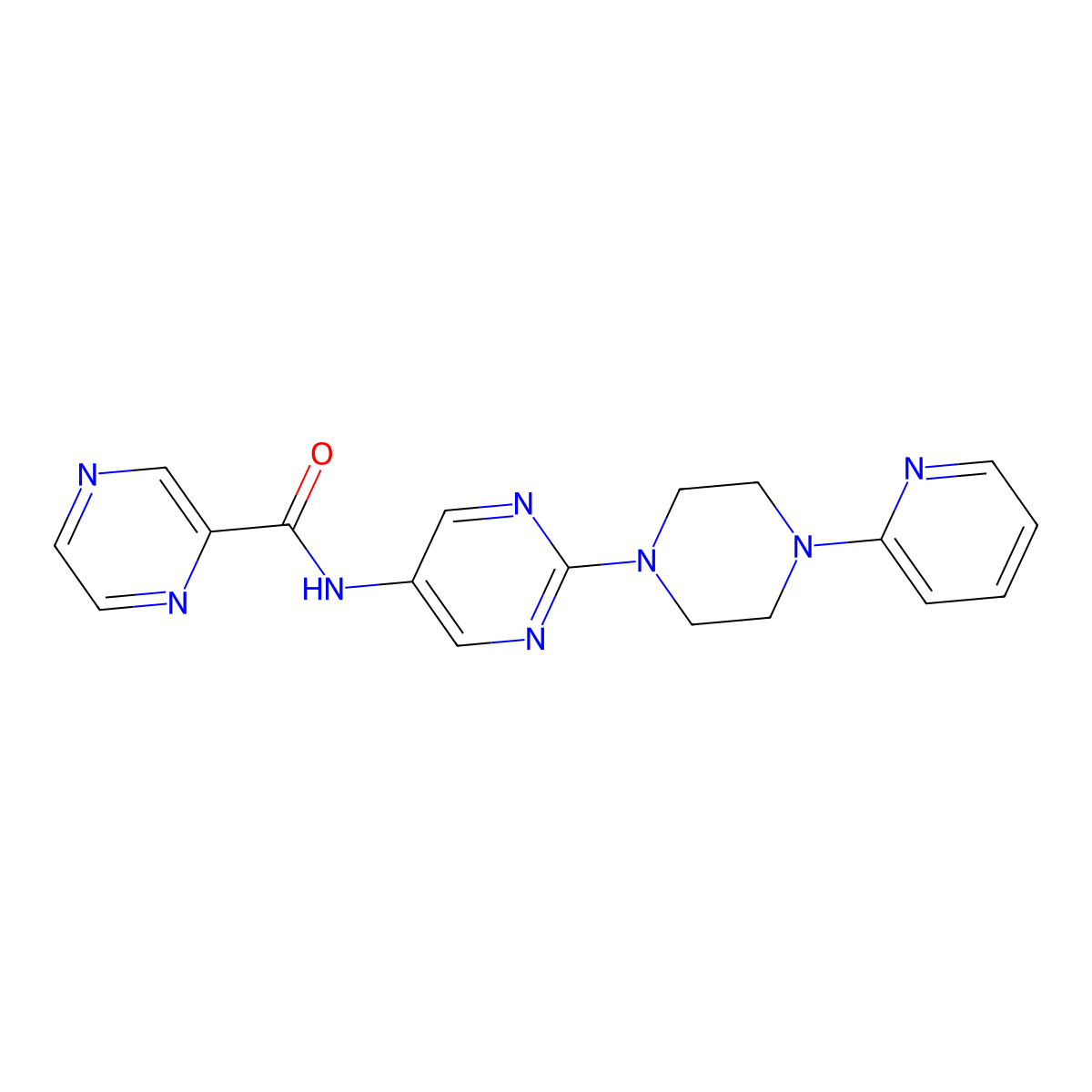N-{2-[4-(pyridin-2-yl)piperazin-1-yl]pyrimidin-5-yl}pyrazine-2-carboxamide molecular structure, CAS 1396809-85-0