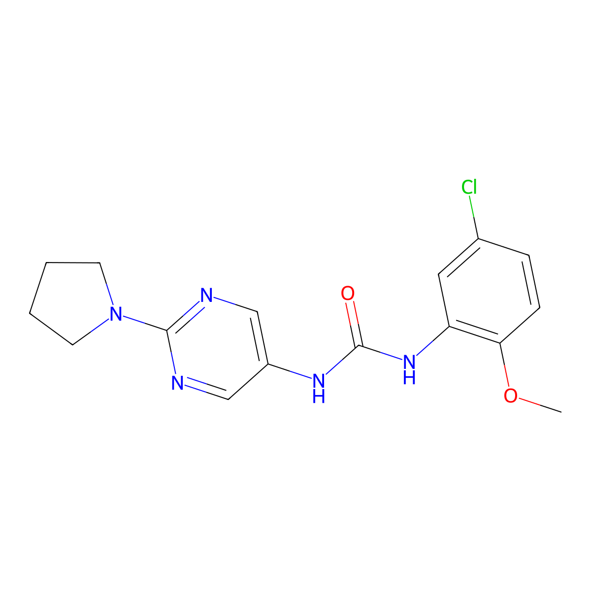 1-(5-Chloro-2-methoxyphenyl)-3-[2-(pyrrolidin-1-yl)pyrimidin-5-yl]urea molecular structure, CAS 1396809-93-0
